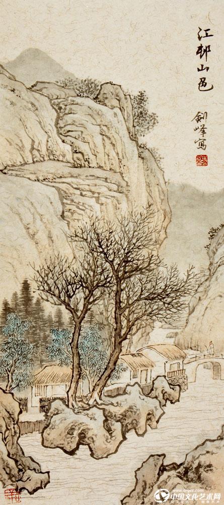 （5）魏剑峰绘《江村山色》图