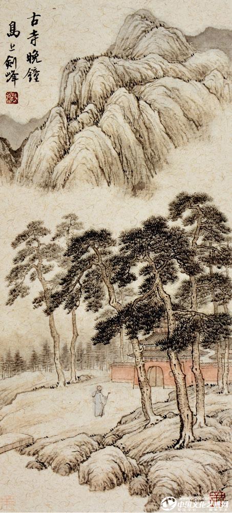 （2）魏剑峰绘《古寺晚钟》图