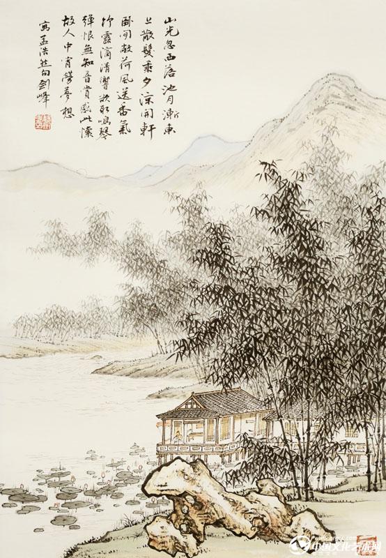 魏剑峰绘诗情画意之016唐-孟浩然-夏日南亭怀辛大