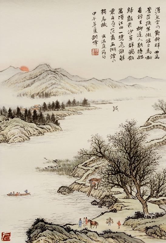 魏剑峰绘诗情画意之081唐-温庭筠-利州南渡