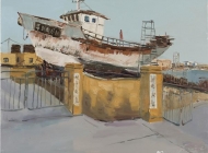 《修船厂》 张膑 50×60cm 2015年