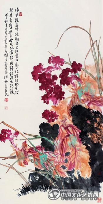 陈福春 鸡冠花 水墨纸本, 132×68cm.