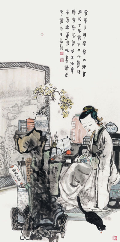 云霁月明疏影小读书犹记十年前138cm×69cm 纸本2014年 云霁月明疏影小读书犹记十年前138cm×69cm 纸本2014年