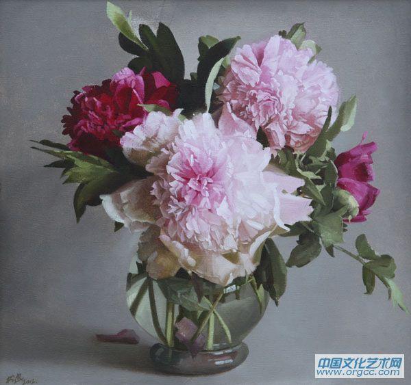 張書良油畫牡丹作品