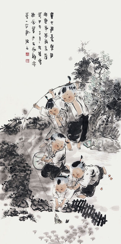 童心无忧乐如潮尘事万般奈我何138cm×69cm 纸本2014年.jpg 童心无忧乐如潮尘事万般奈我何138cm×69cm 纸本2014年.jpg
