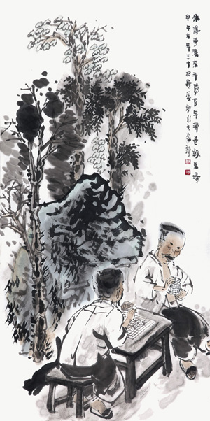 休得争强来斗胜百年浑是戏文场100cm×50cm 纸本2015年.jpg