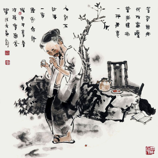 若问醉乡何所处呓梦犹醒酒一杯69cm×69cm 纸本2014年