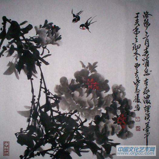 国画家柴新胜花鸟作品《洛阳三月春消息》
