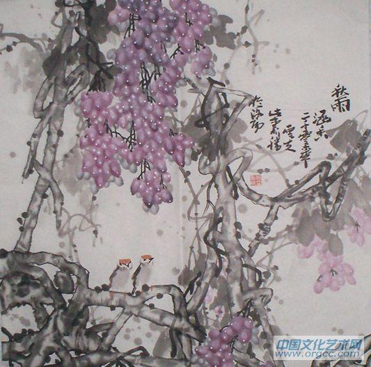 洛阳画家柴新胜花鸟作品《秋雨涵香》