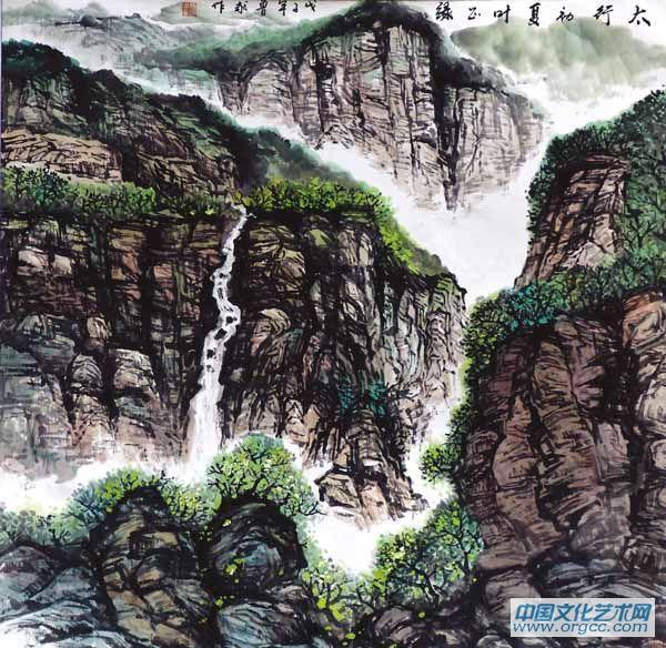 书画家左鲁献山水作品《太行初夏叶正绿》