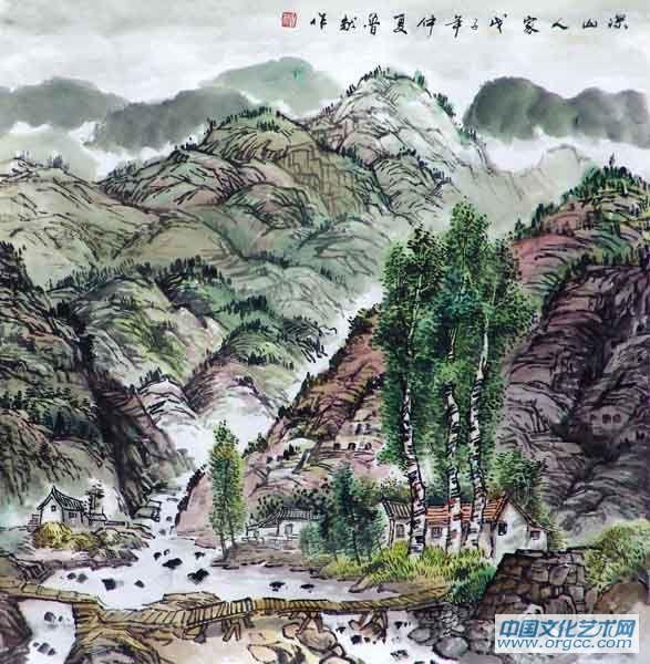 书画家左鲁献山水作品《深山人家》