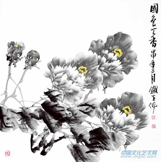 画家索铁生花鸟作品《国色天香》