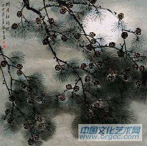 画家索铁生花鸟作品《明月松间照》