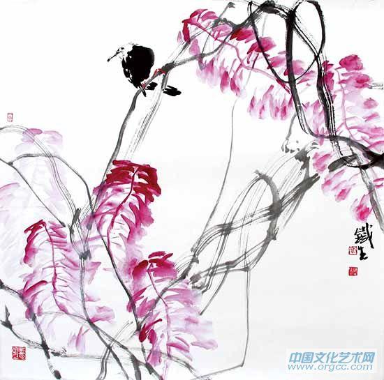 画家索铁生花鸟作品《紫气东来》