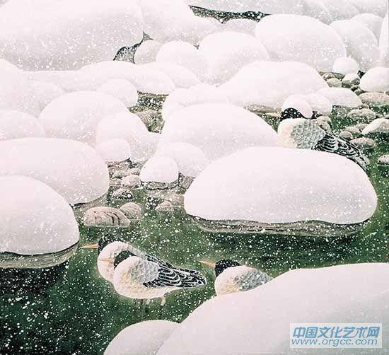 画家索铁生山水作品《初雪送瑞》