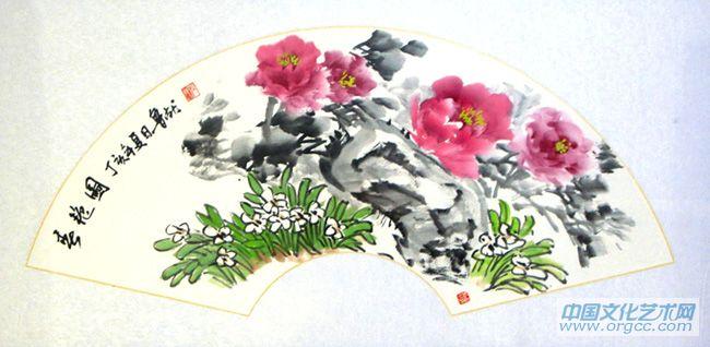书画家左鲁献扇面花鸟作品《春艳图》