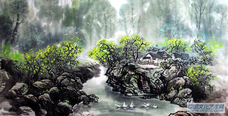 书画家左鲁献山水作品《空山新雨后》