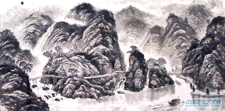 书画家左鲁献山水作品《仙山有客独去远》