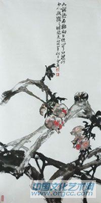 画家高少华花鸟作品《山深熟石榴》