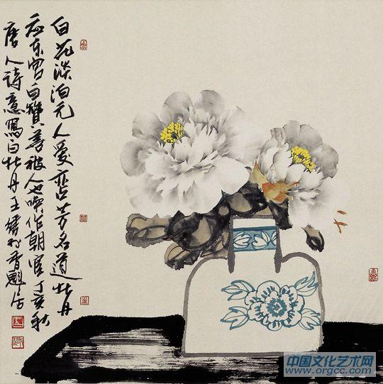 画家王绣花鸟作品《白花淡泊无人爱》