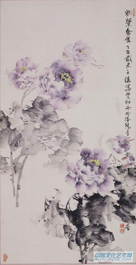 画家王绣花鸟作品《粉紫含金》