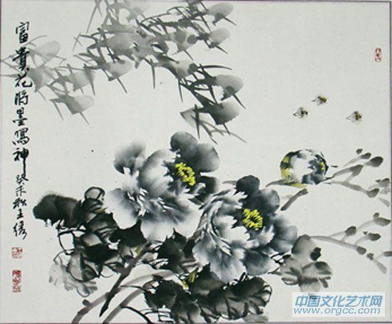 画家王绣花鸟作品《富贵花将墨写神》