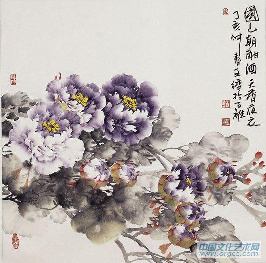 画家王绣花鸟作品《国色朝酣酒天香夜染衣》