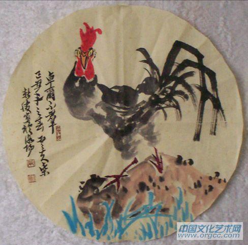 画家柴新胜扇面花鸟作品《卓尔不群》
