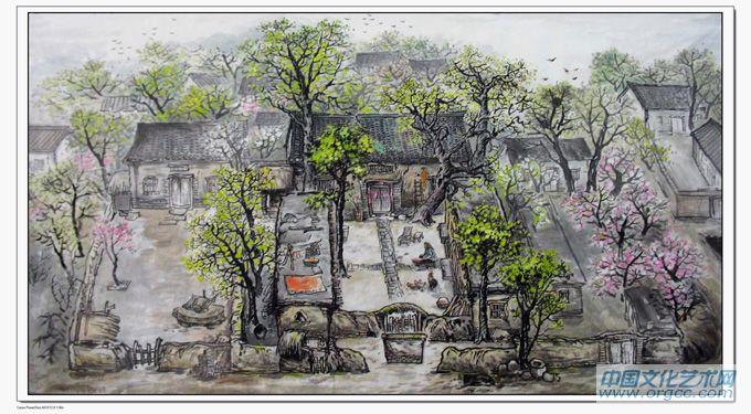 书画家左鲁献山水作品《草根庭院春来早》