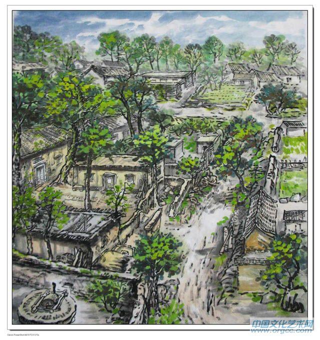 书画家左鲁献山水作品《淇水悠悠艳阳天》