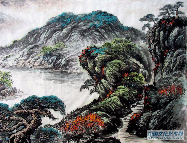 书画家左鲁献山水作品《盛世河山局部》