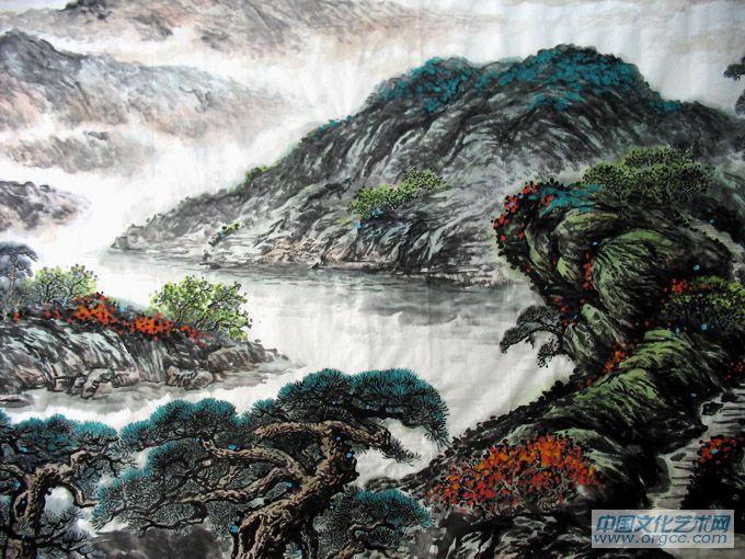 书画家左鲁献山水作品《盛世河山局部》