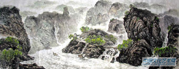 书画家左鲁献油画作品《峡江流瑞》