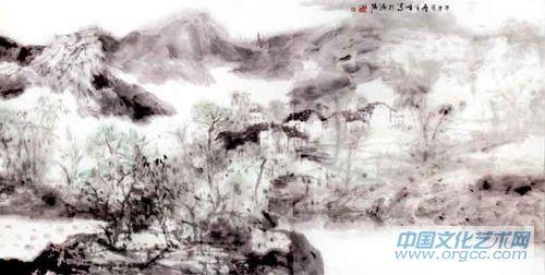 画家解金峰山水作品《碧野含烟》