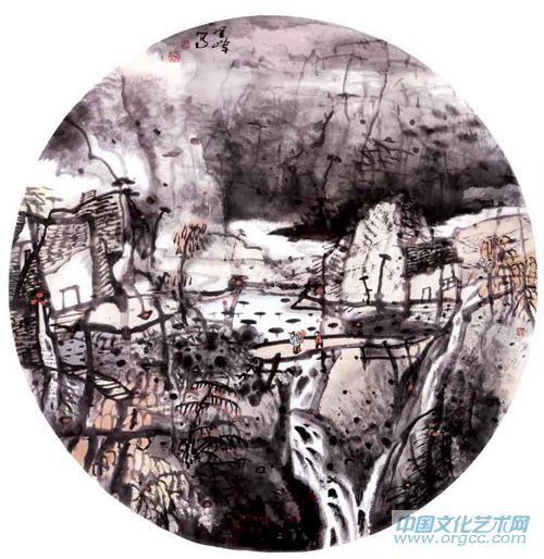 画家解金峰山水作品《枫·桥·晚》
