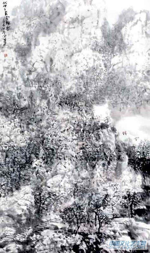 画家解金峰山水作品《伏牛二月雪飘》