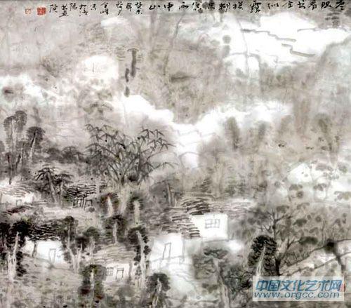 画家解金峰山水作品《岚凝空翠》