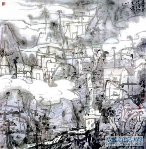 画家解金峰山水作品《梦里依稀是家山》