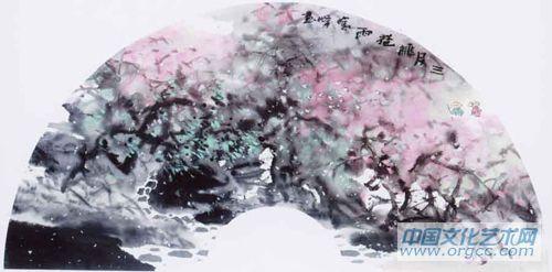 画家解金峰花鸟作品《三月桃花雨》