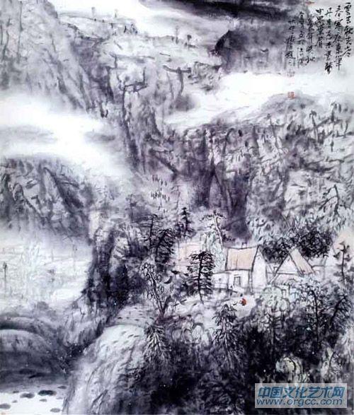 画家解金峰山水作品《山中不觉春消息》