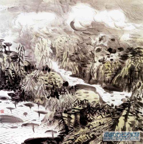 画家解金峰山水作品《水逝天长》