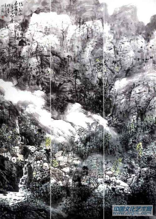 画家解金峰山水作品《水未躬兮云且生》