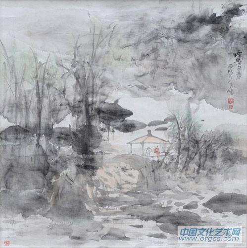 画家解金峰山水作品《烟雨》