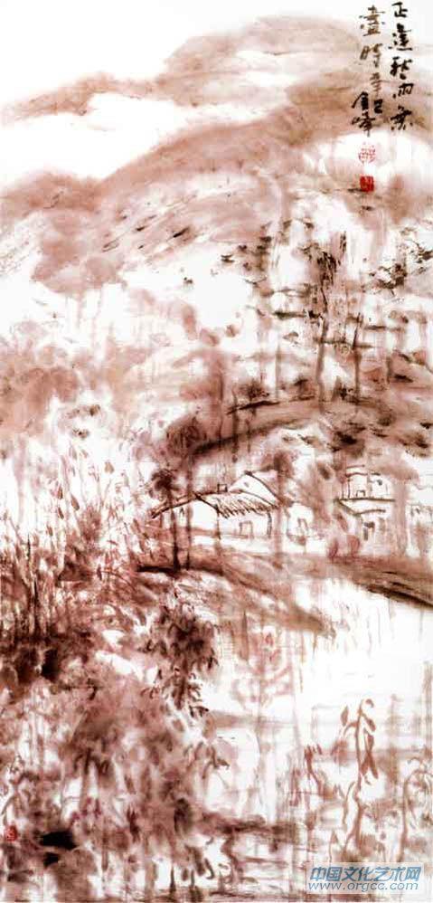 画家解金峰山水作品《正逢秋雨》