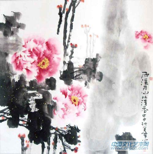 画家解金峰花鸟作品《雨浥丹心吐清香》
