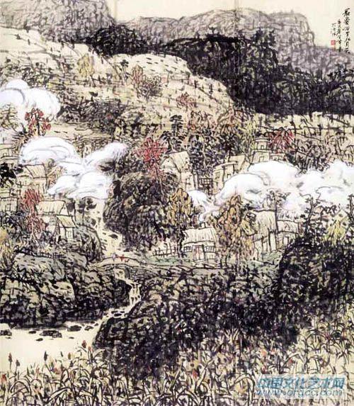 画家解金峰山水作品《最爱峪里九月云》