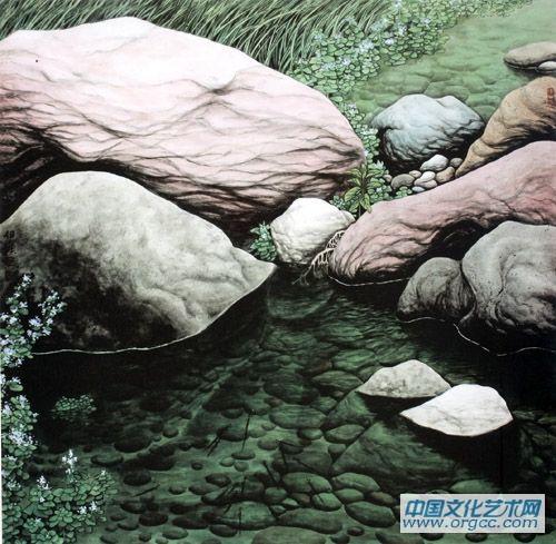 画家郭伊滨花鸟作品《石画》