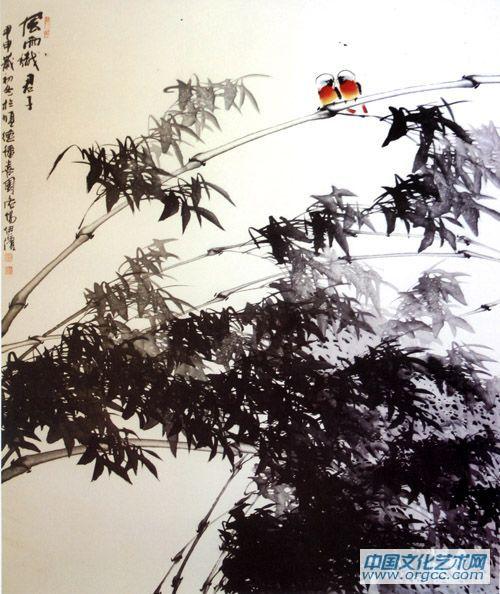 画家郭伊滨花鸟作品《风雨识君子》
