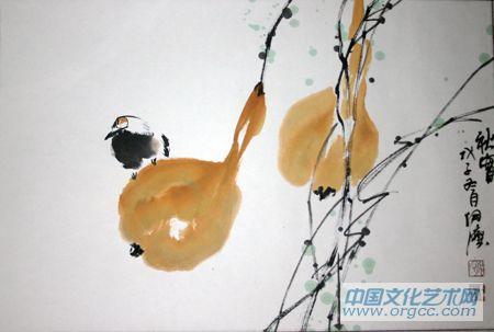 画家郭伊滨花鸟作品《秋实》