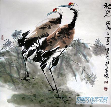 画家郭伊滨花鸟作品《秋思》